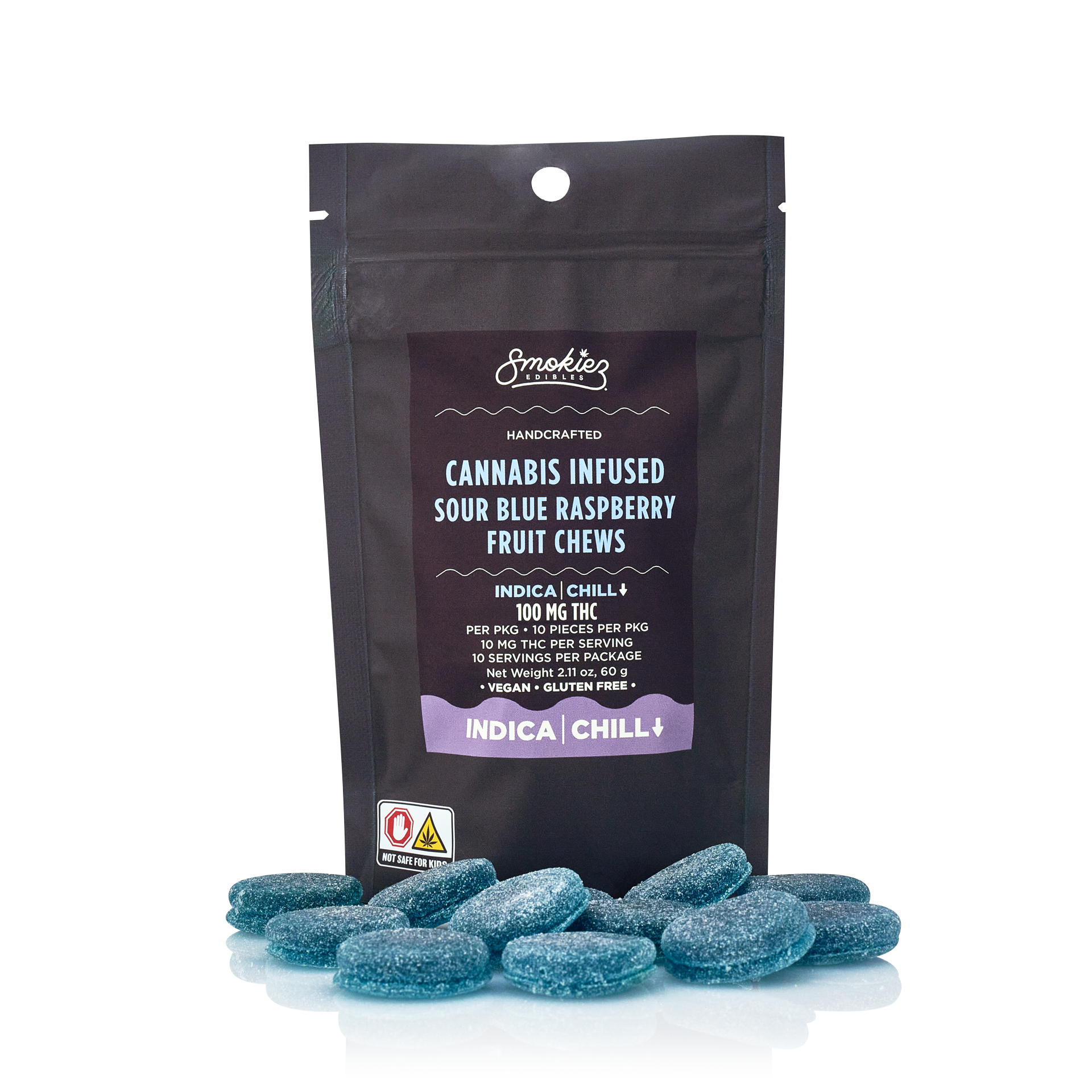 Photograph of product: Smokiez - Sour Blue Raspberry Oui'd Fruit Chews - 100mg (10pcs)
