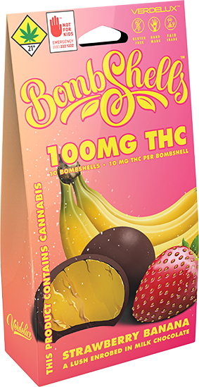 Photograph of product: Bombshells: Strawberry Banana Milk Chocolate 100mg