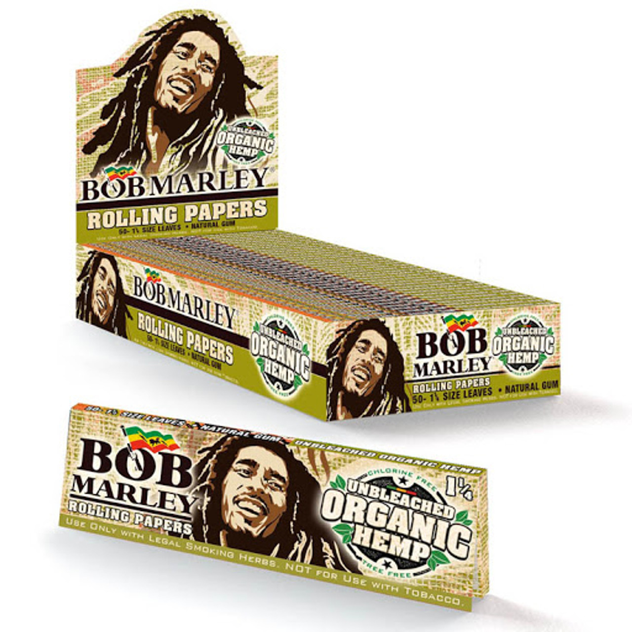 Photograph of product: Bob Marley 1 1/4 Unbleached Organic Hemp Rolling Papers