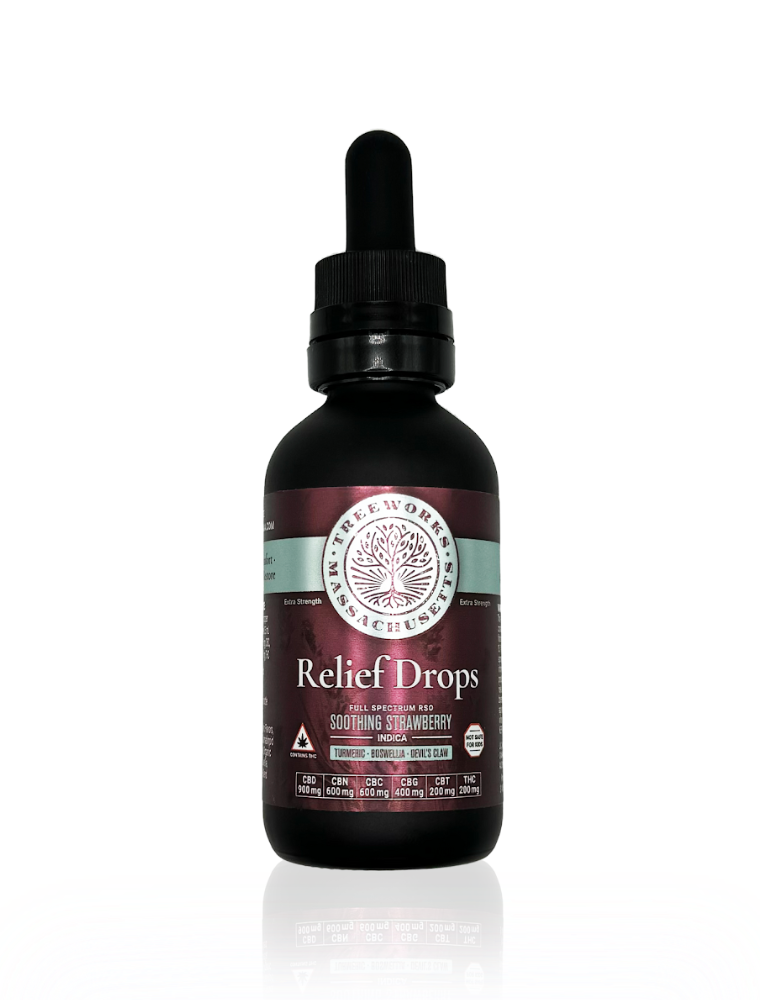 Photograph of product: Relief Drops | 2900mg TAC (900mg CBD | 600mg CBN | 600mg CBC | 400mg CBG | 200mg CBT | 200mg TH-oui)