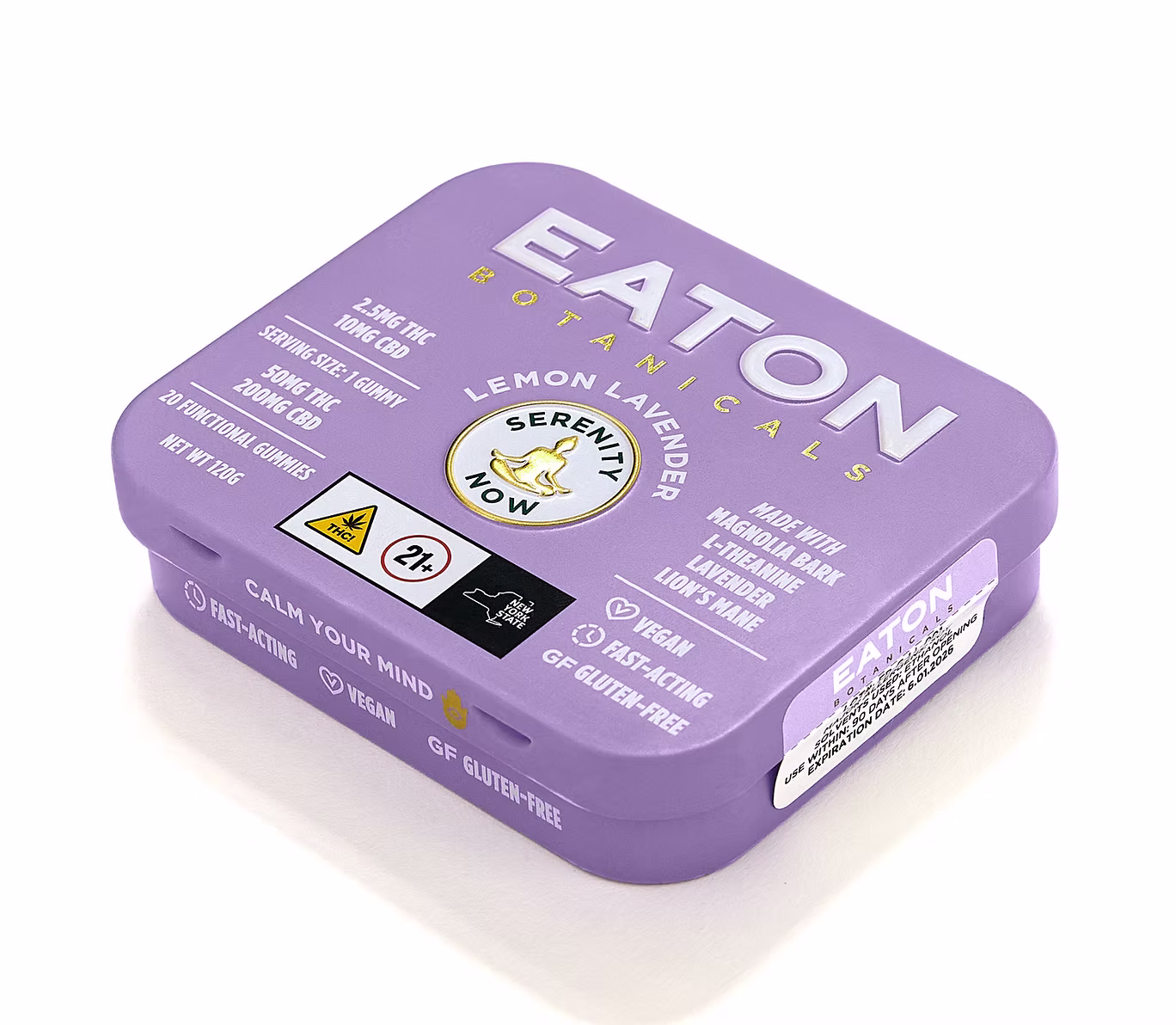 Photograph of product: Eaton - Serenity Now Lemon Lavender Gummies - 5mg 20pk