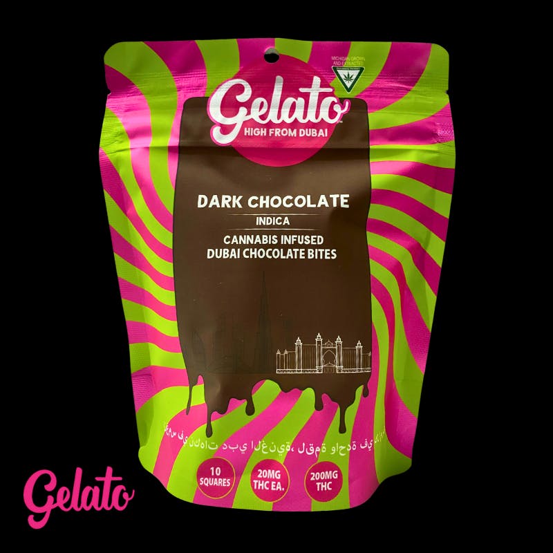Photograph of product: Gelato Dubai Bites Dark Chocolate 200mg Rec