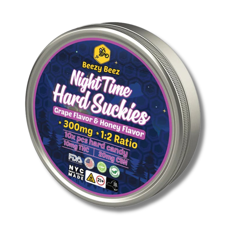 Photograph of Product: Beezy Beez - Night Time Grape & Honey Hard Suckies Candy 1:2 THC:CBN 10pk - 100mg