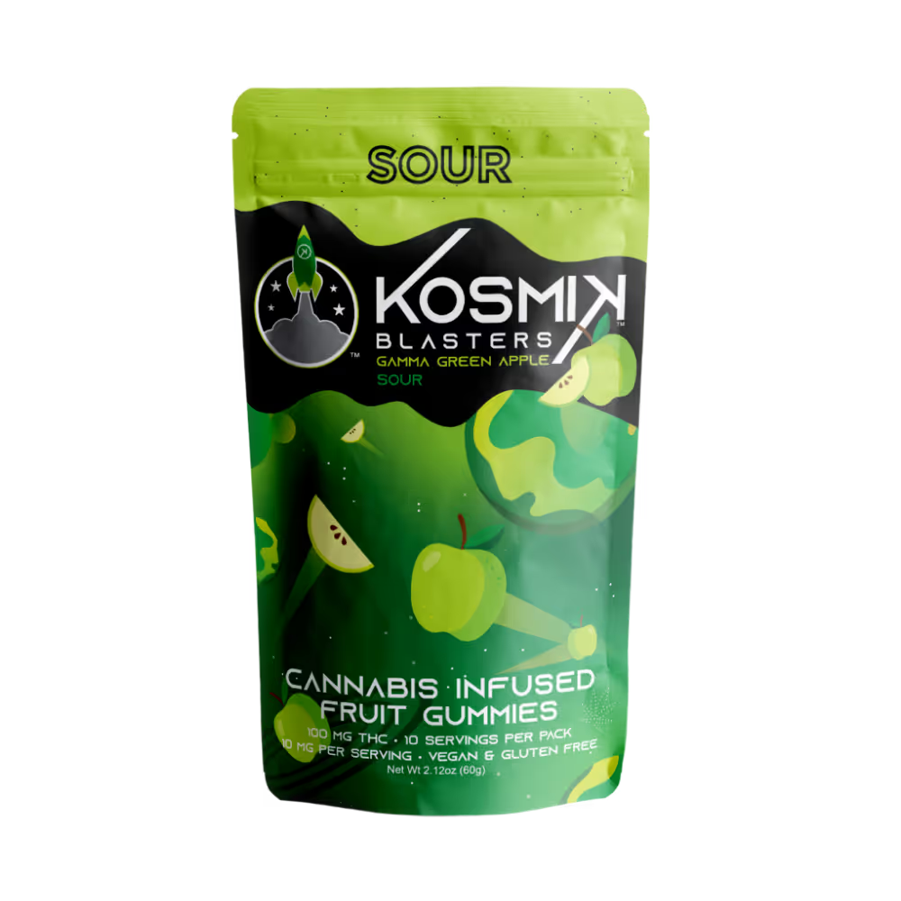 Photograph of product: Kosmik | 100mg Sour Blaster Gummies | Gamma Green Apple