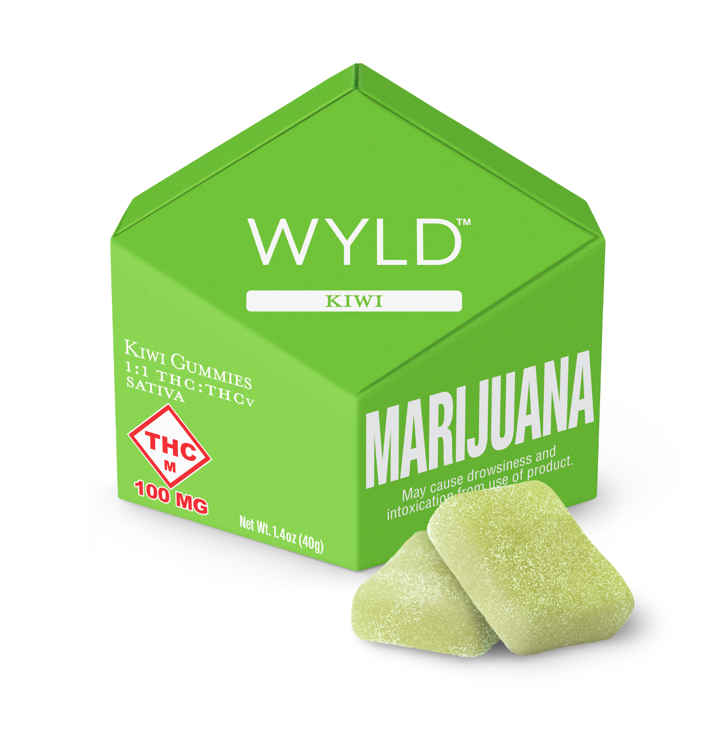 Photograph of product: Kiwi | Oui'd | 1:1 TH-oui:TH-ouiV | 100mg | Gummy | Wyld