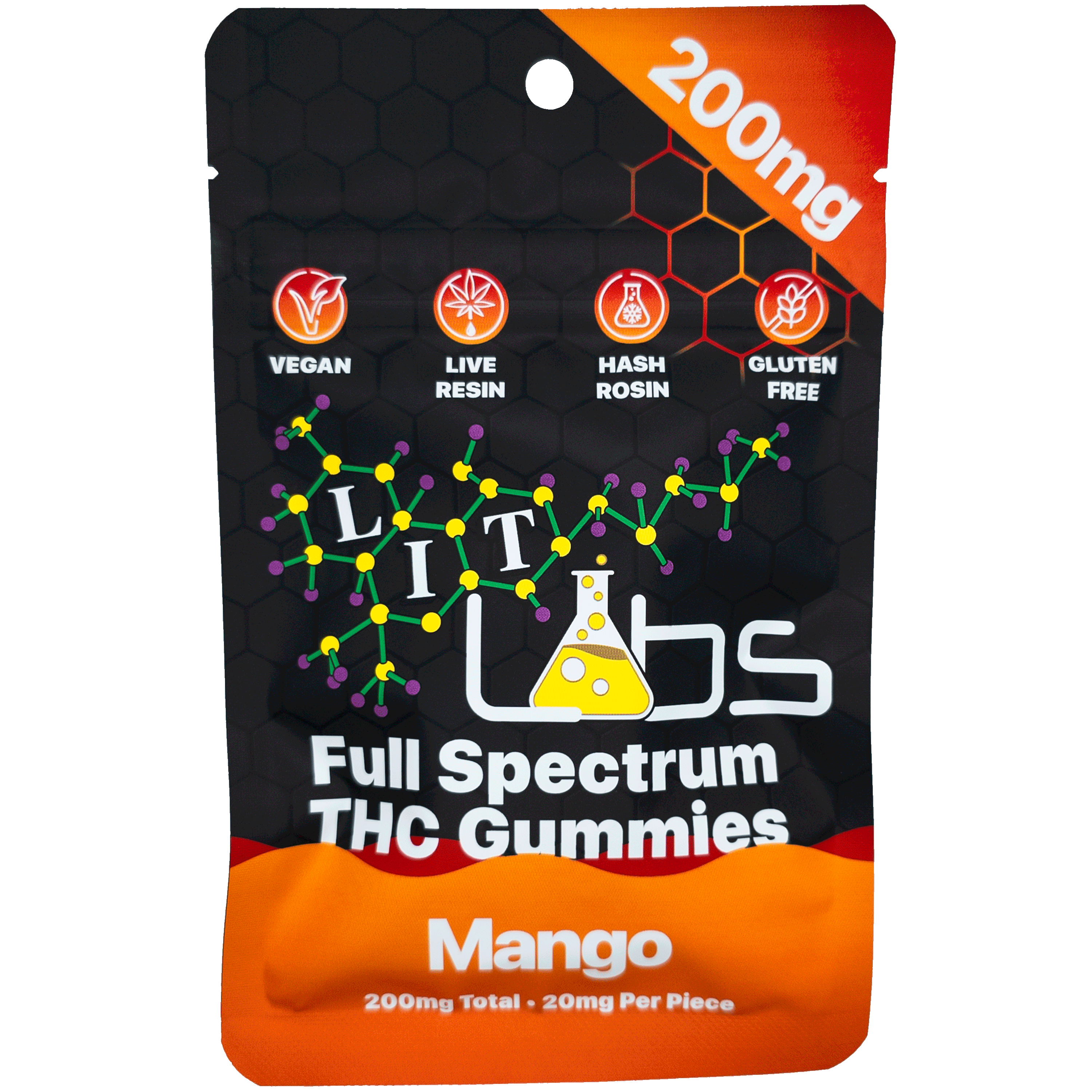 Photograph of product: Lit Labs | Mango | 200MG Rosin + Resin Gummies