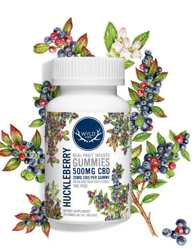 Photograph of product: Non-THC - WYLD - Huckleberry CBD gummies - 500mg (20pk)