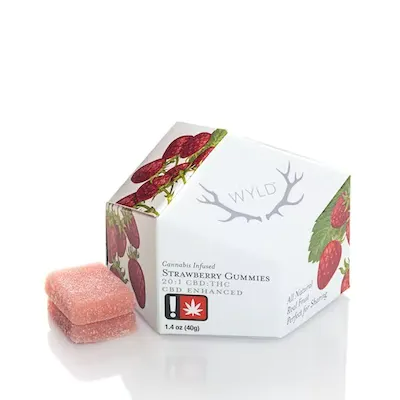 Photograph of product: WYLD Gummies - 100mg - Strawberry - 20:1 CBD/TH-oui - Hybrid