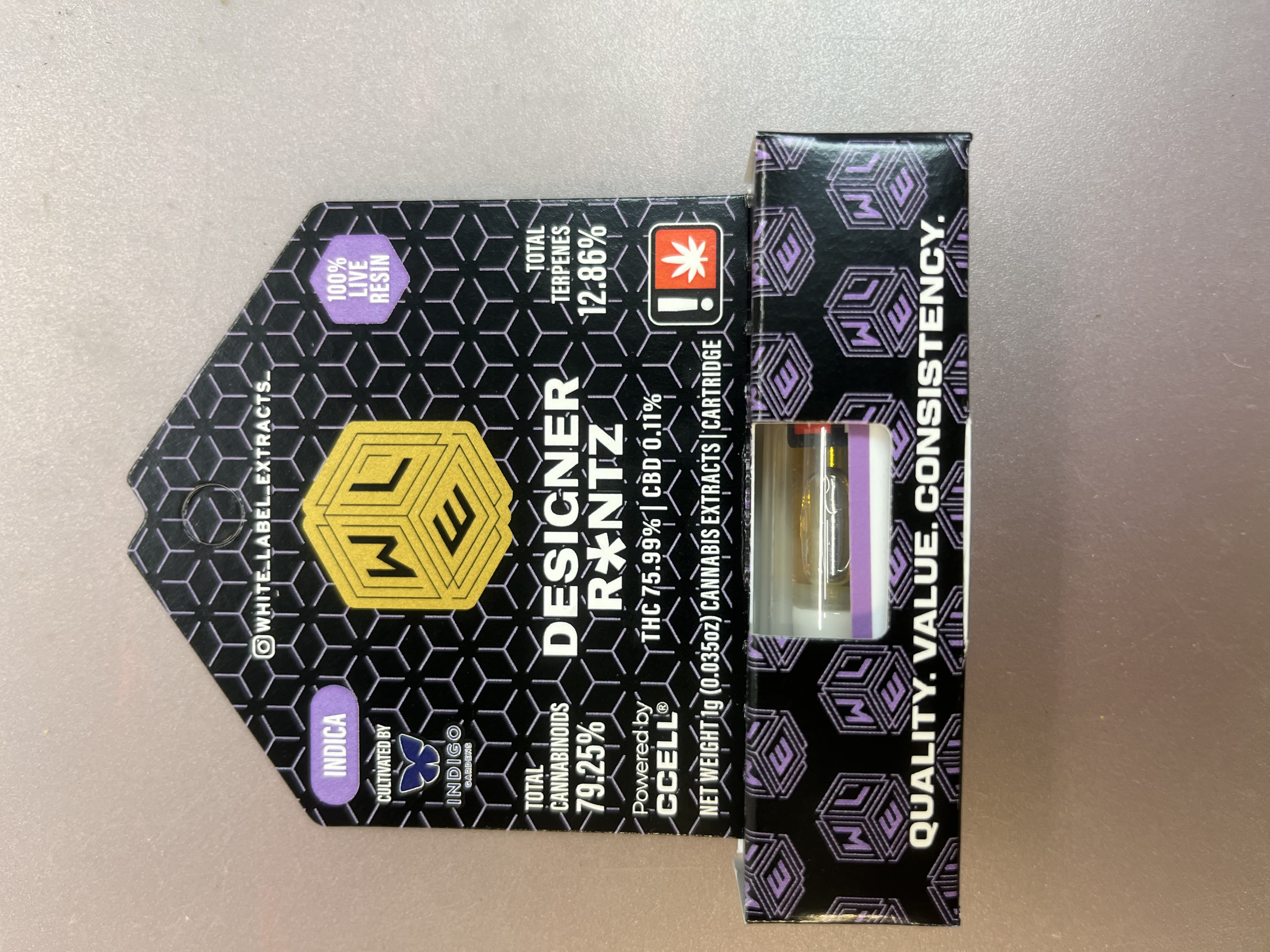 Photograph of product: Designer Runtz Live Resin Cart - White Label Extracts