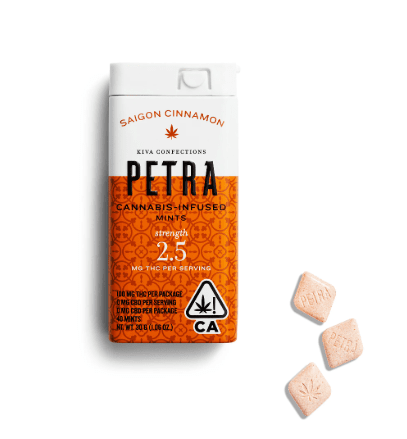 Photograph of product: Kiva Petra Mints Saigon Cinnamon 100mg TH-oui / 100mg CBD 1:1 - 