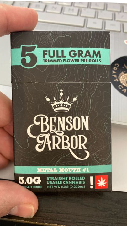 Photograph of product: Benson Arbor Pre-Rolls 5pk - Metal Mouth #1