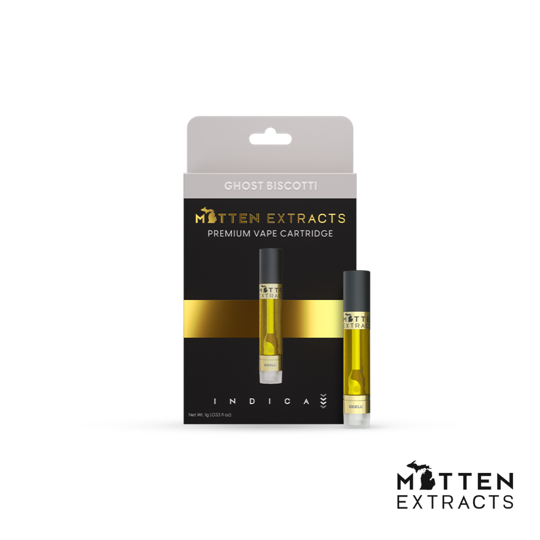 Photograph of product: Mitten Extracts | Ghost Biscotti | 1G 510 Distillate Cartridge