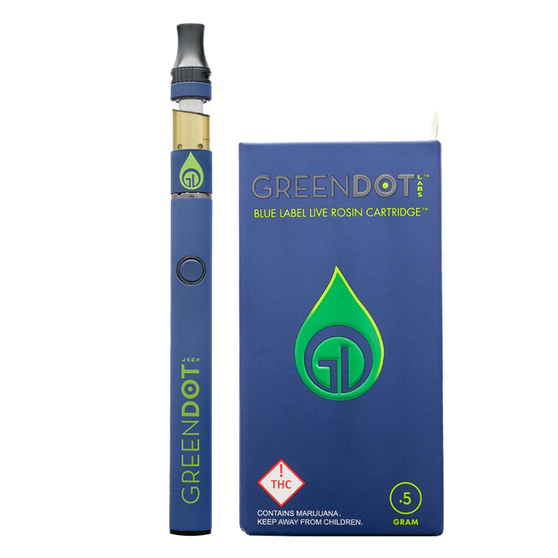 Photograph of product: Green Dot | Blue Label | Live Rosin Cartridge - Amsterdam '97