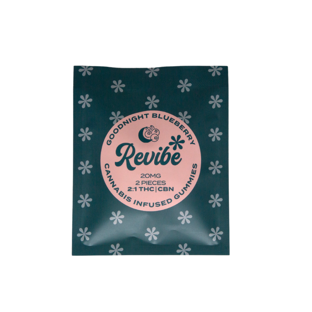Photograph of product: Revibe - Goodnight Blueberry 2:1 TH-oui:CBN Gummies (2 pack) - 20mg