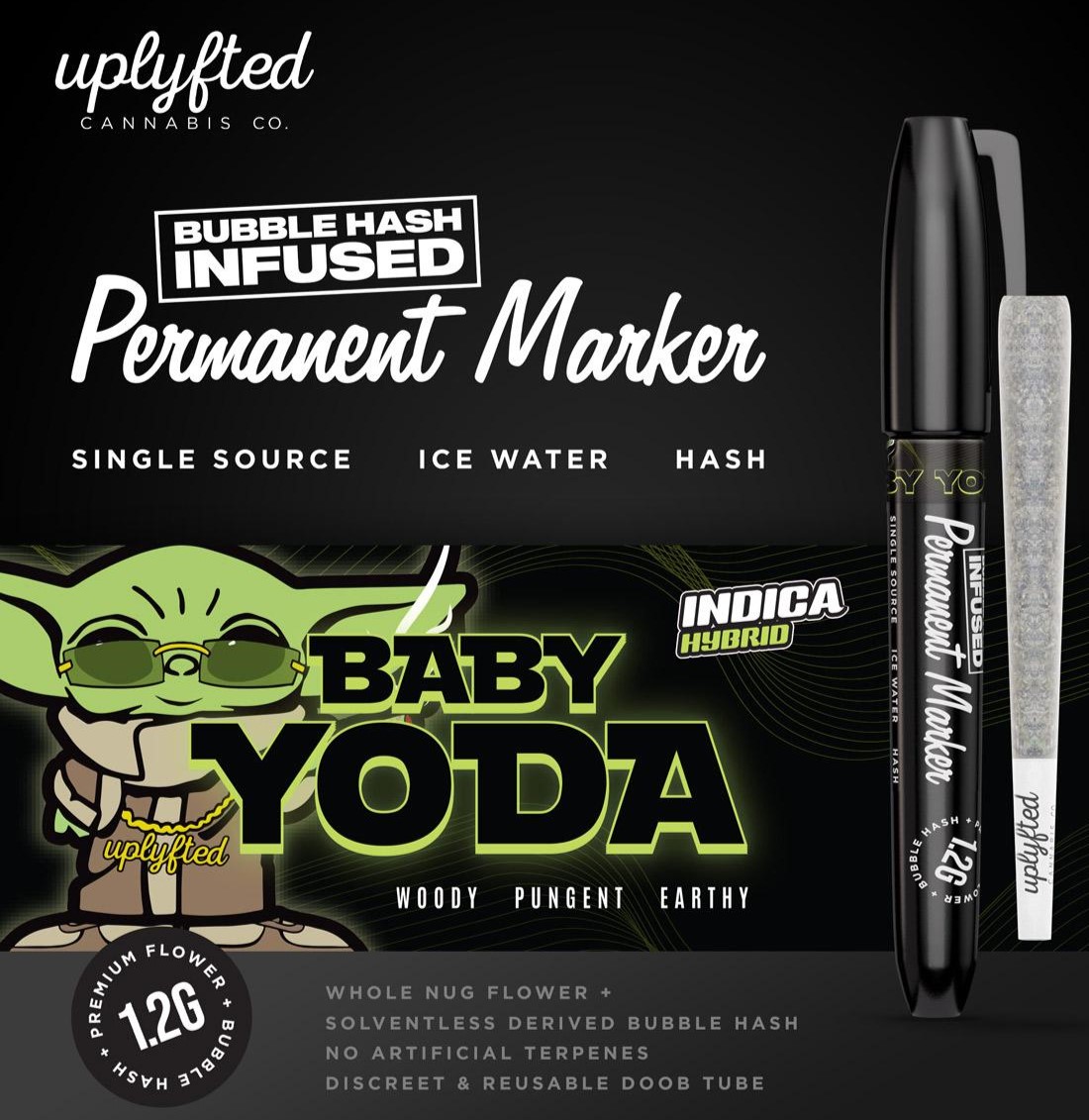 Photograph of product: AU Uplyfted: Permanent Marker x Baby Yoda Infused Preroll 1.2G