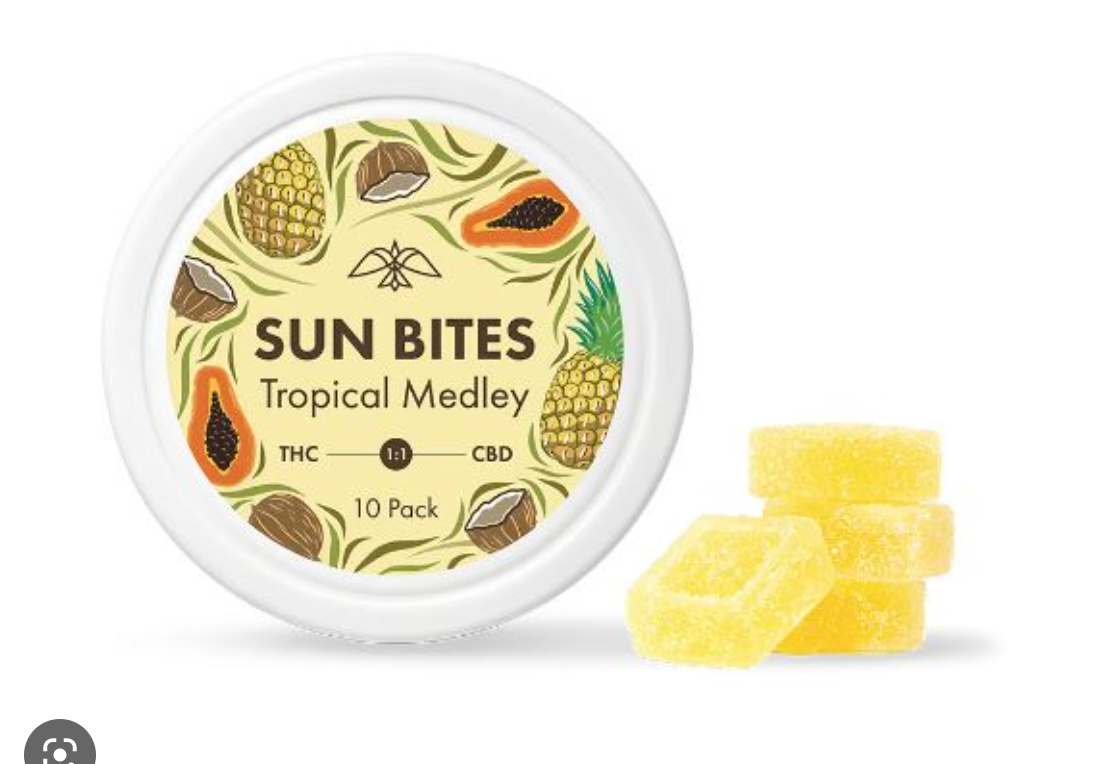 Photograph of product: Tropical Medley Sun Bites 1:1 TH-oui:CBD 110mg -10pk