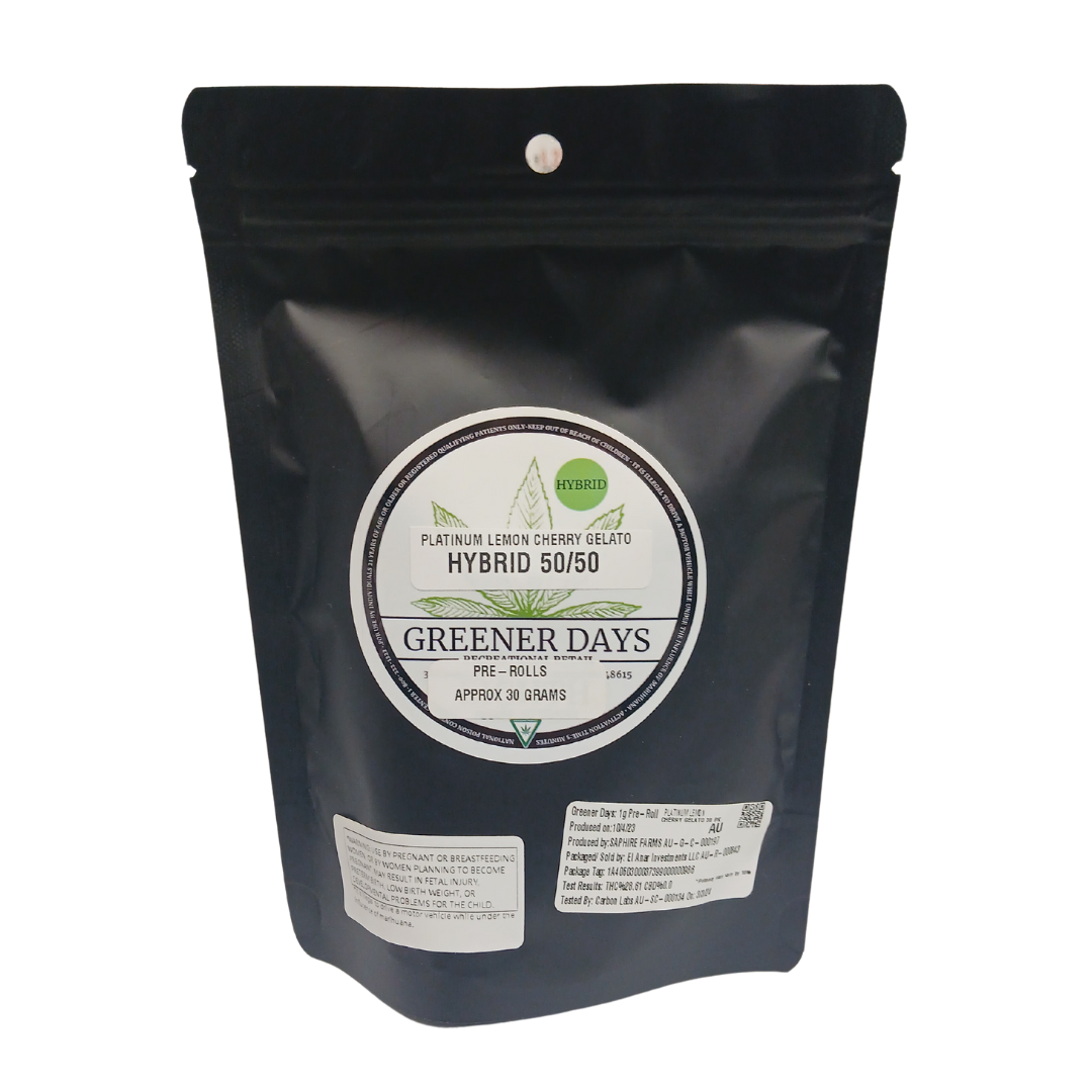 Photograph of product: Greener Days (30G) 30Pack 1g Preroll Platinum Lemon Cherry Gelato