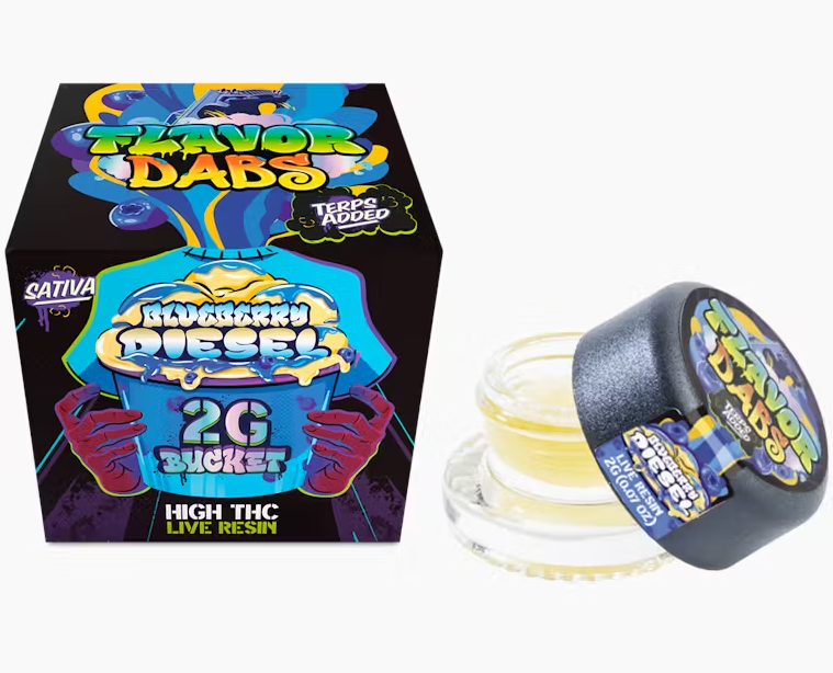 Photograph of product: Loud & Clear Flavor Dabs Blueberry Diesel Hybrid Live Resin 2g
