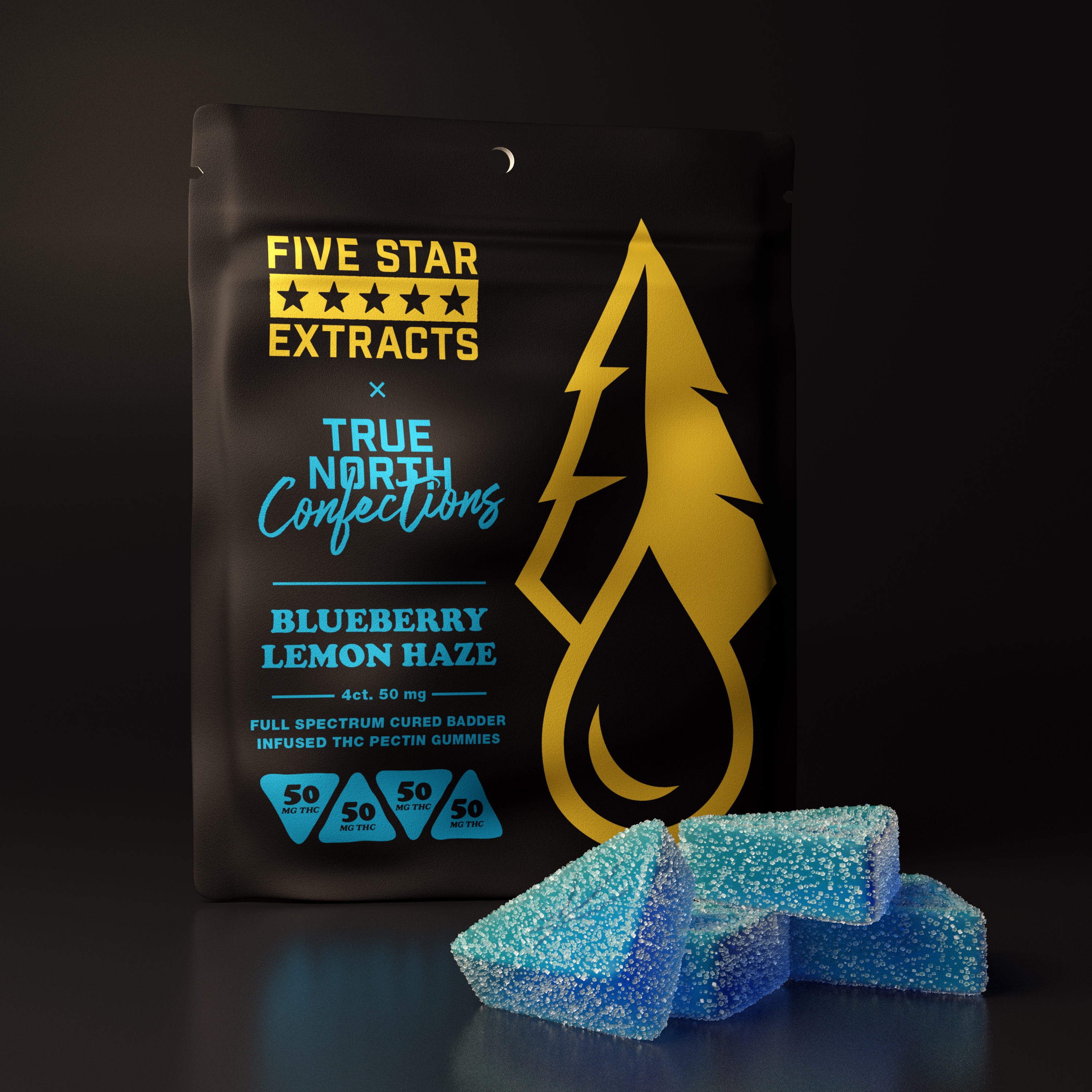 Photograph of product: Five Star Extracts - Gummies - 200mg 4x50mg - Full Spectrum - Blueberry Lemon Haze