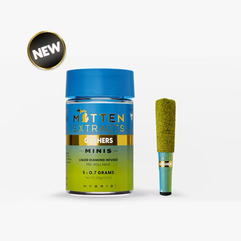 Photograph of product: Gushers 5x .7g Infused Prerolls by Mitten Extracts
