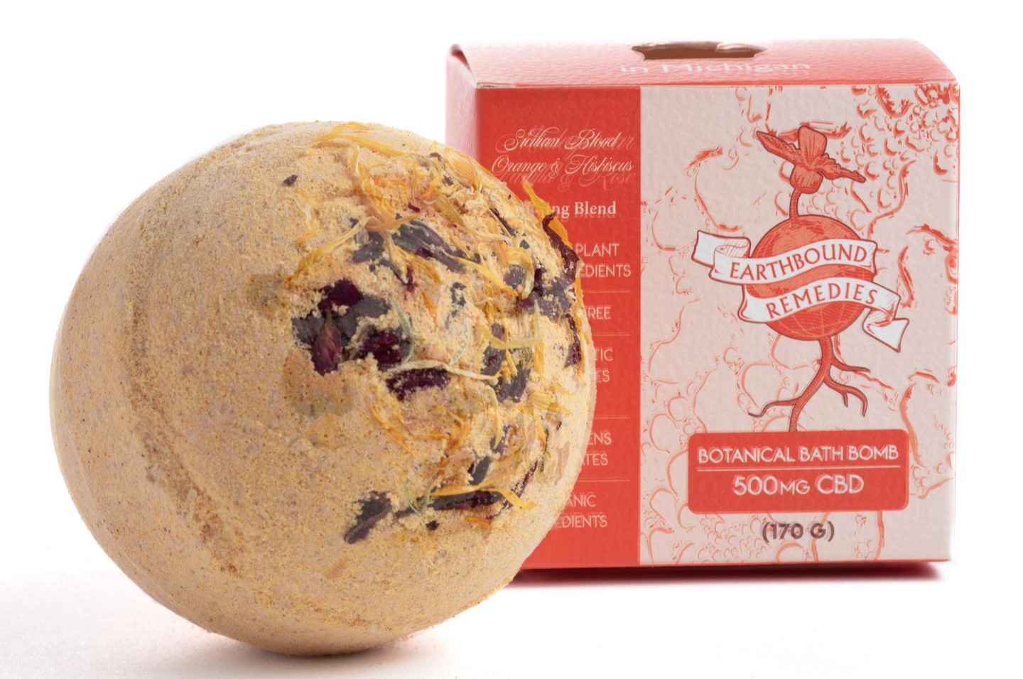 Photograph of product: Earthbound Remedies: Sicilian Blood Orange Hibiscus Energizing 500MG Bath Bomb