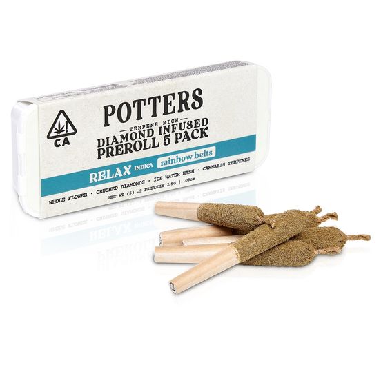 Photograph of product: D. Potters 5pk x .5g Diamond Infused Pre Rolls - Rainbow Belts (I) - 