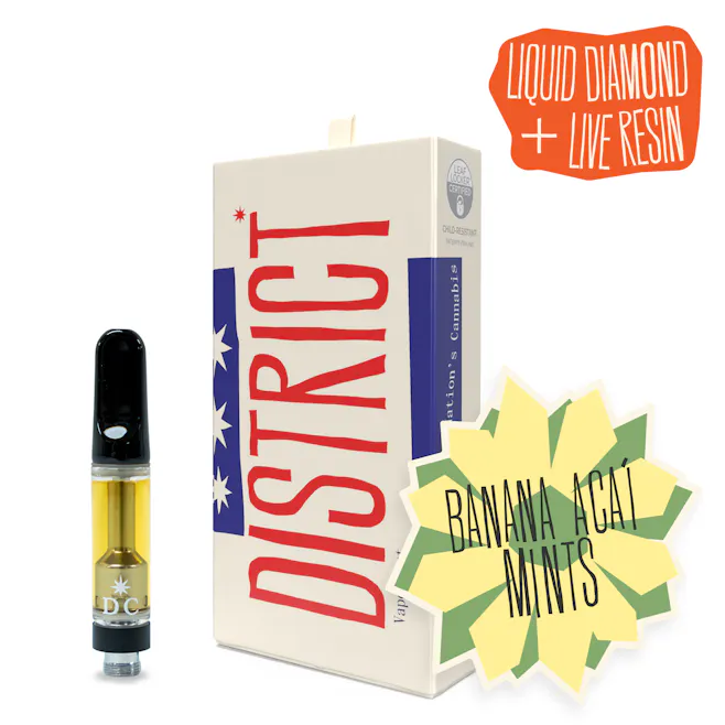 Photograph of product: District Oui'd | Liquid Diamonds and Live Cartridge | Banana Acai Mints | 1g
