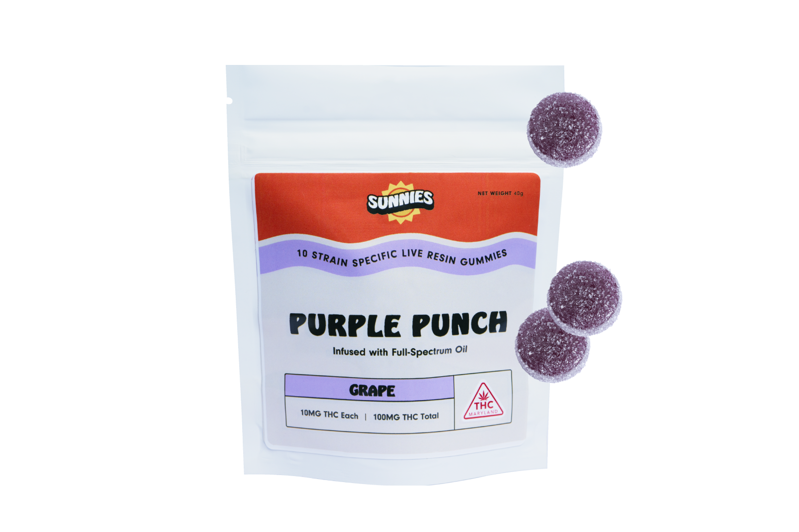 Photograph of product: Sunnies Live Resin Gummies: Purple Punch I Grape