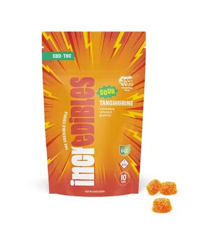 Photograph of product: Incredibles: Sour Tangahhhrine 2:1 | 100mg TH-oui | 200mg CBD | 10pk