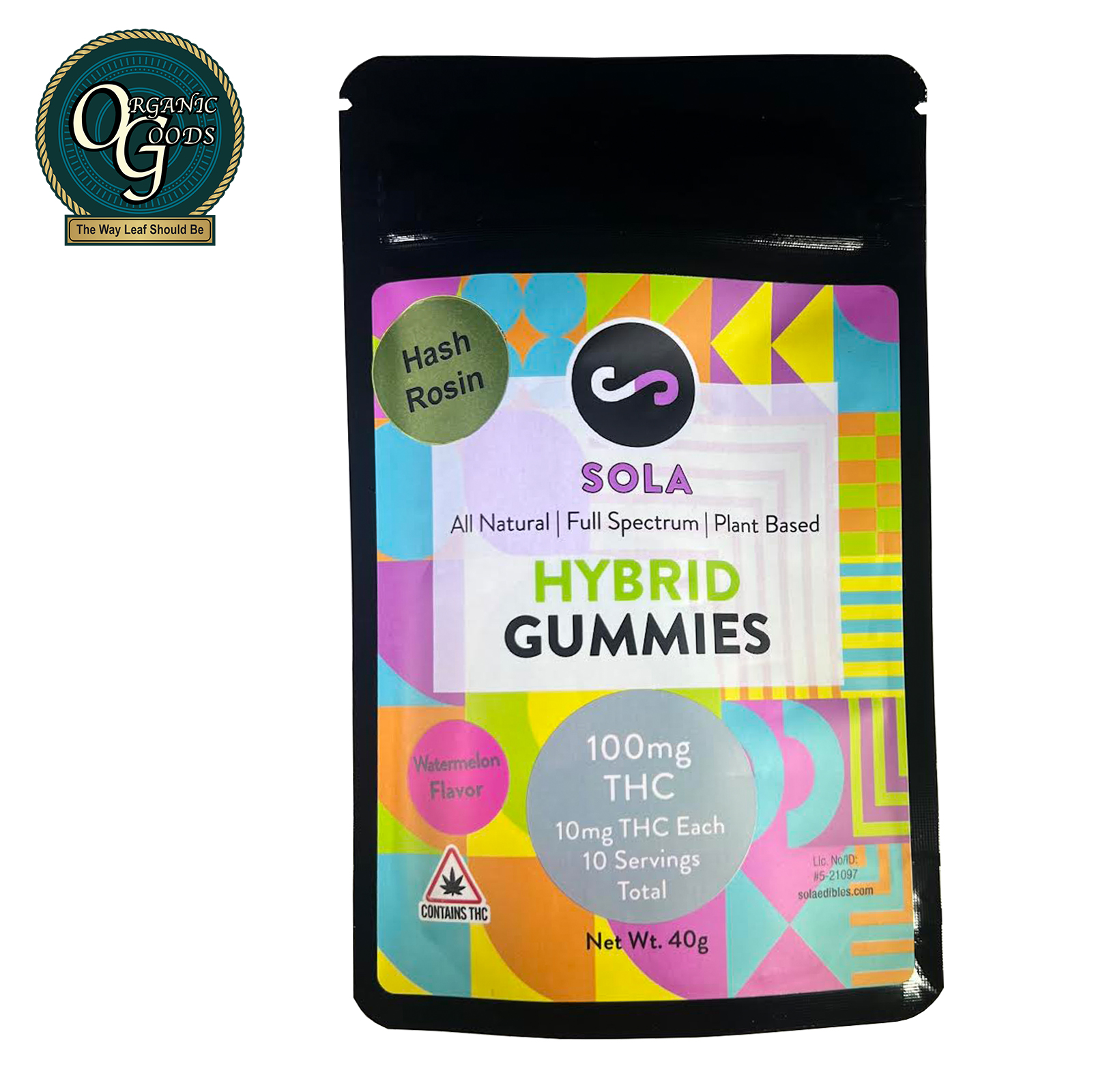 Photograph of product: Sola Hybrid au chocolat Rosin Gummies Watermelon 100 MG