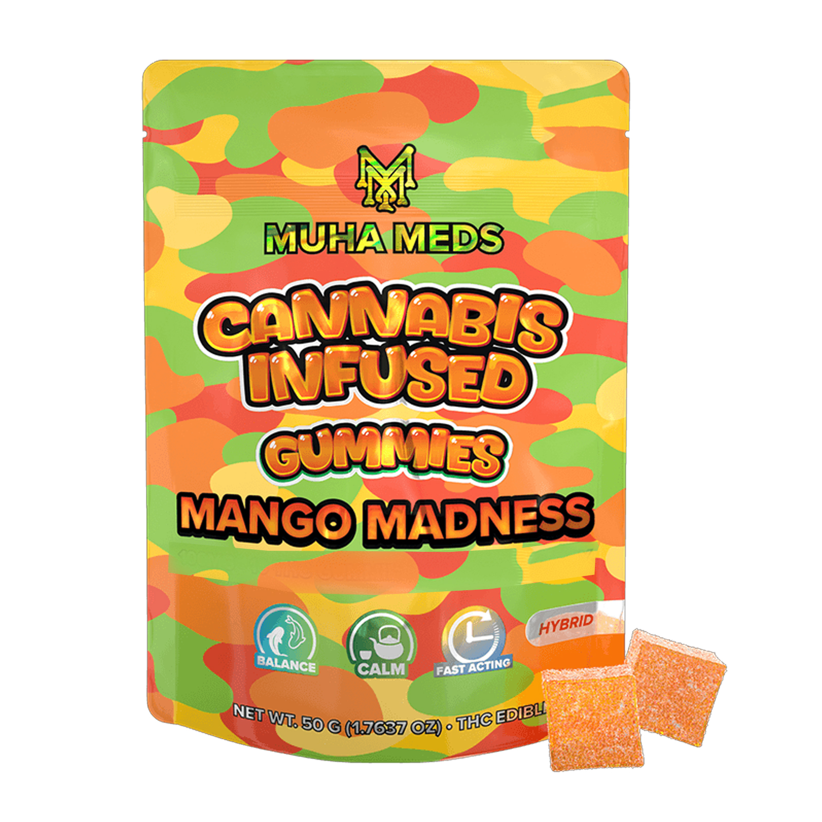 Photograph of product: Muha Meds Mambas Mango Madness Gummies 200mg Rec