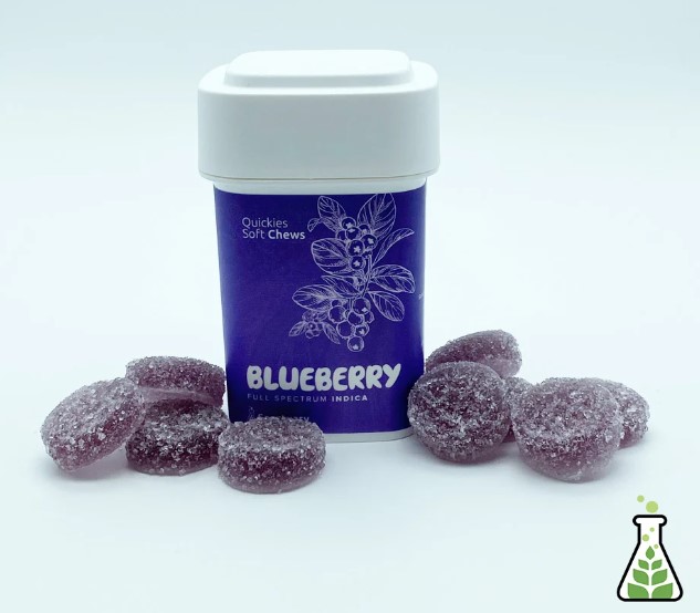 Photograph of product: Quickies - Blueberry Full Spectrum Nano Gummies - Oui'd (5mg/100mg)