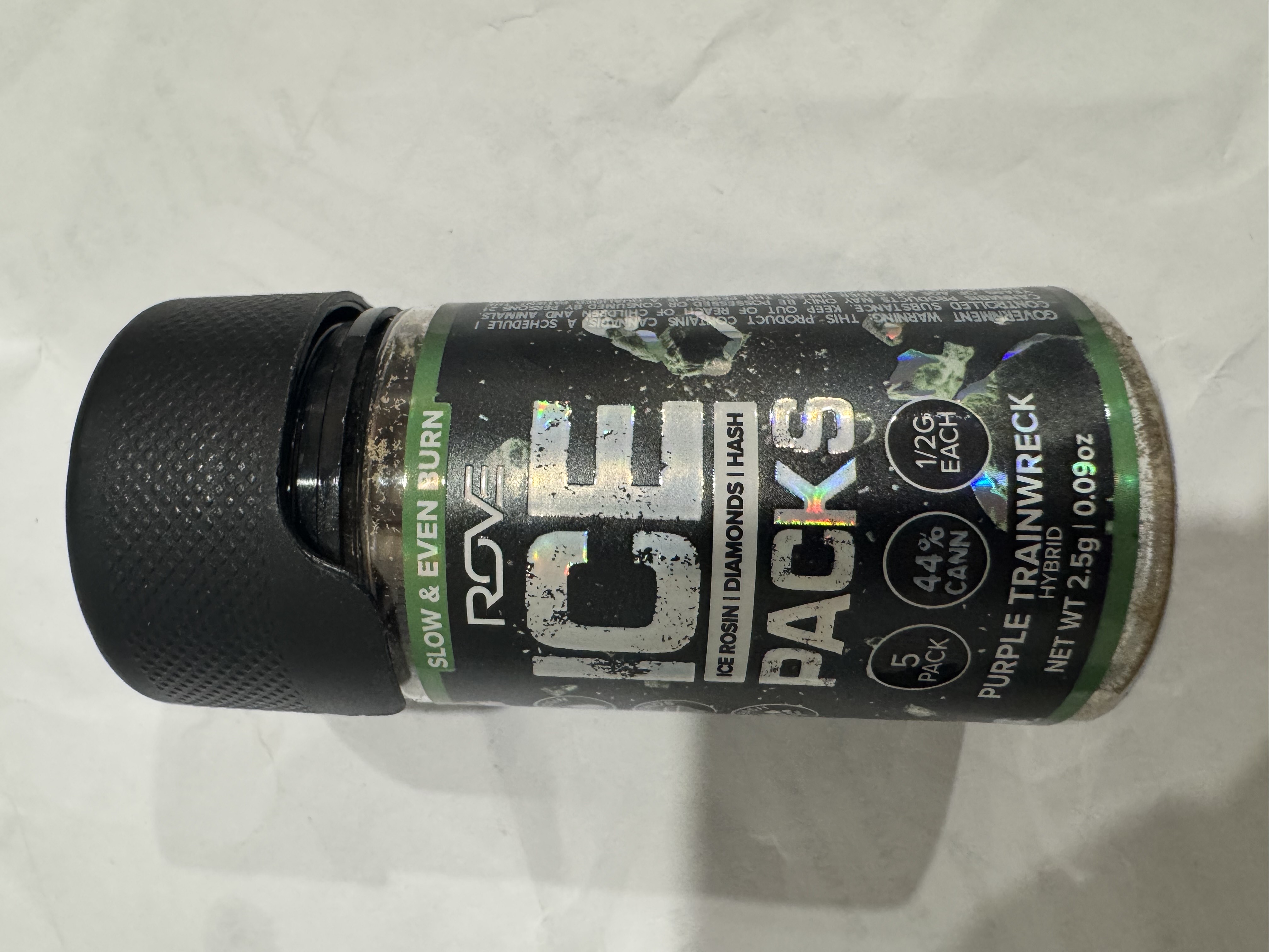 Photograph of product: PURPLE TRAINWRECK 2.5G 5 ICE PACK PREROLL - 2.5 G