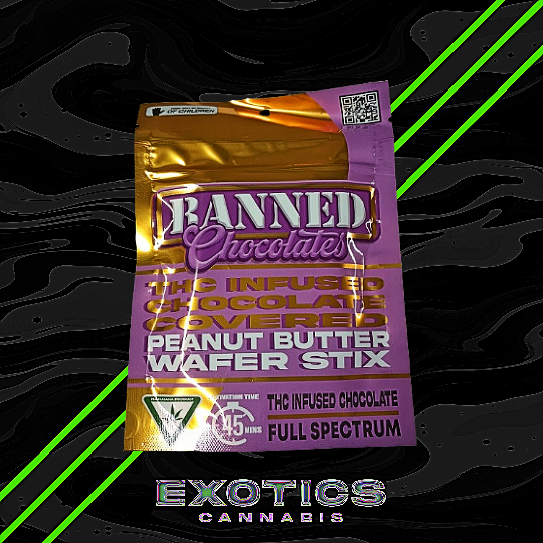 Photograph of product: Banned Chocolates - Peanut Butter Wafer Stix 3-Pack 200mg (2/$15)