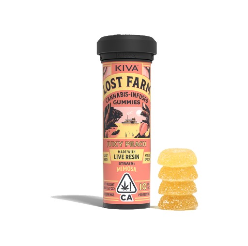 Photograph of product: JUICY PEACH MIMOSA LIVE RESIN GUMMIES 10 PACK 100MG