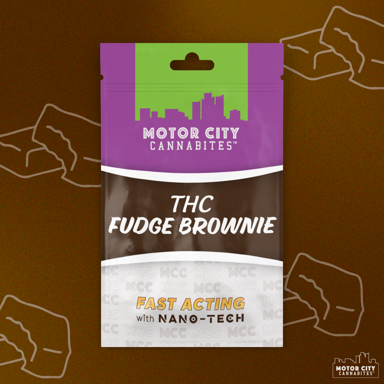 Photograph of product: Motor City Cannabites - 200mg Fast Acting Brownie - Fudge Brownie