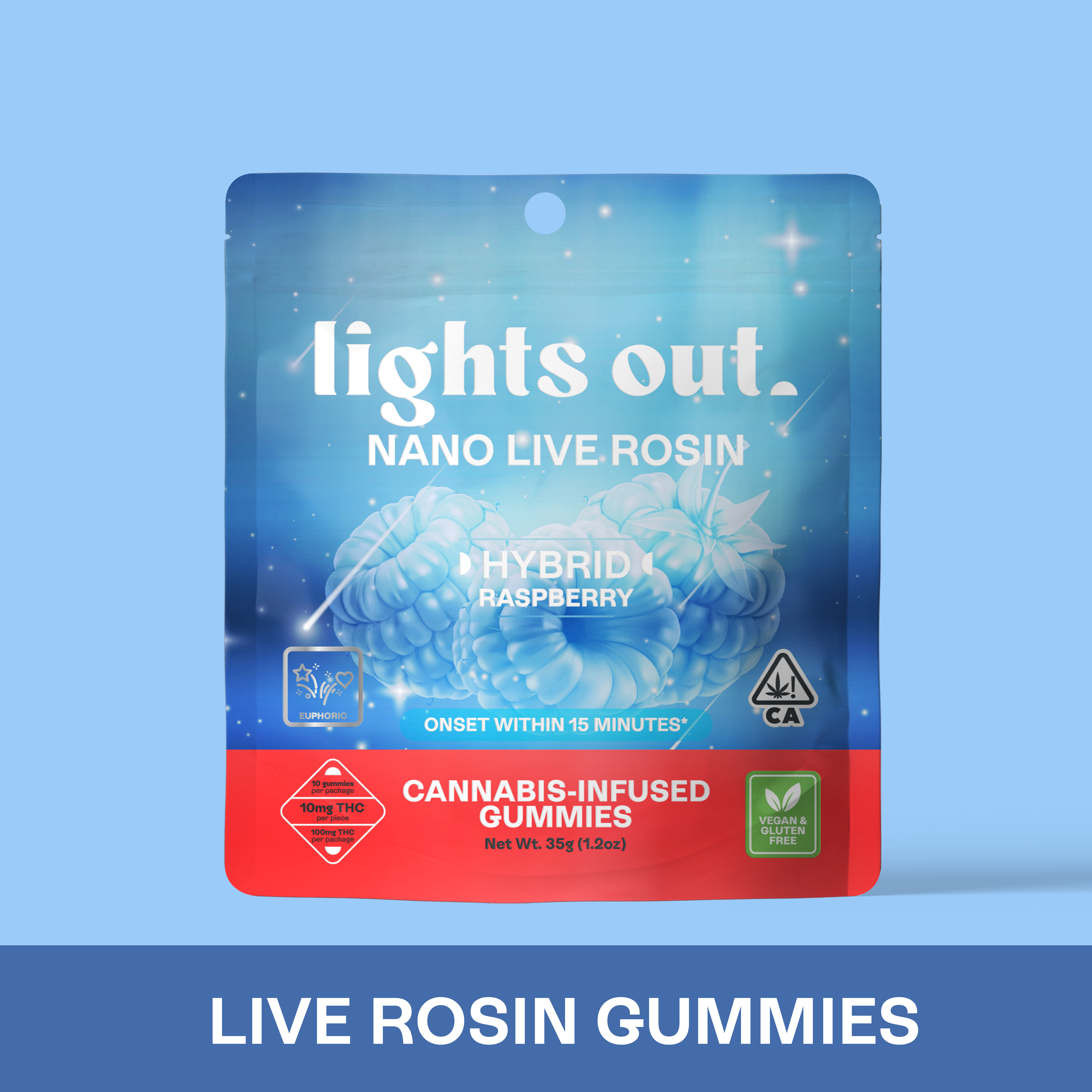 Photograph of product: Lights Out - Raspberry (Hybrid) Live Rosin Nano Edible 100mg
