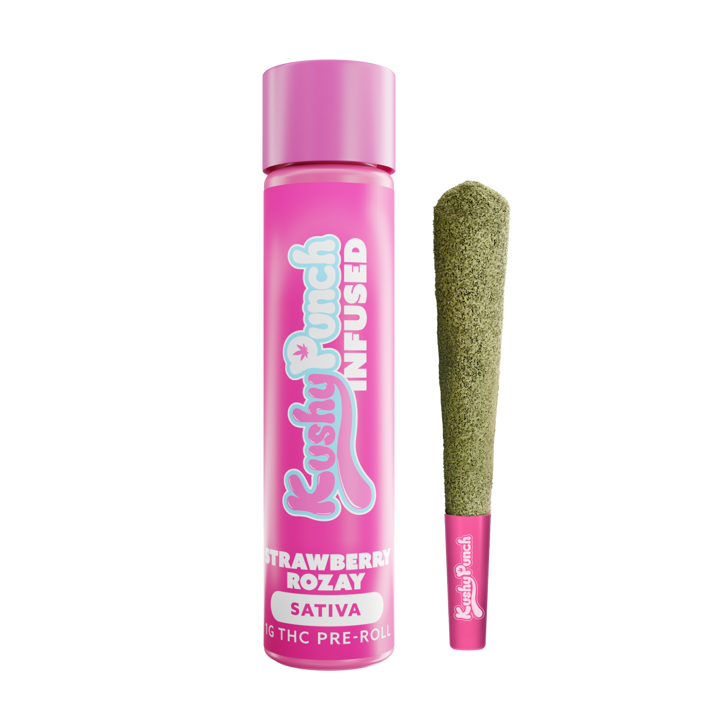 Photograph of Product: 1G Kushy Punch Infused Liquid Diamond Preroll - Strawberry Rozay