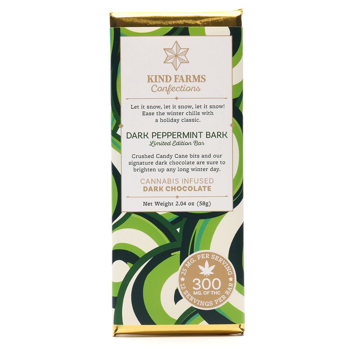 Photograph of product: Dark Peppermint Bark Chocolate Bar 300mg : Kind Farms