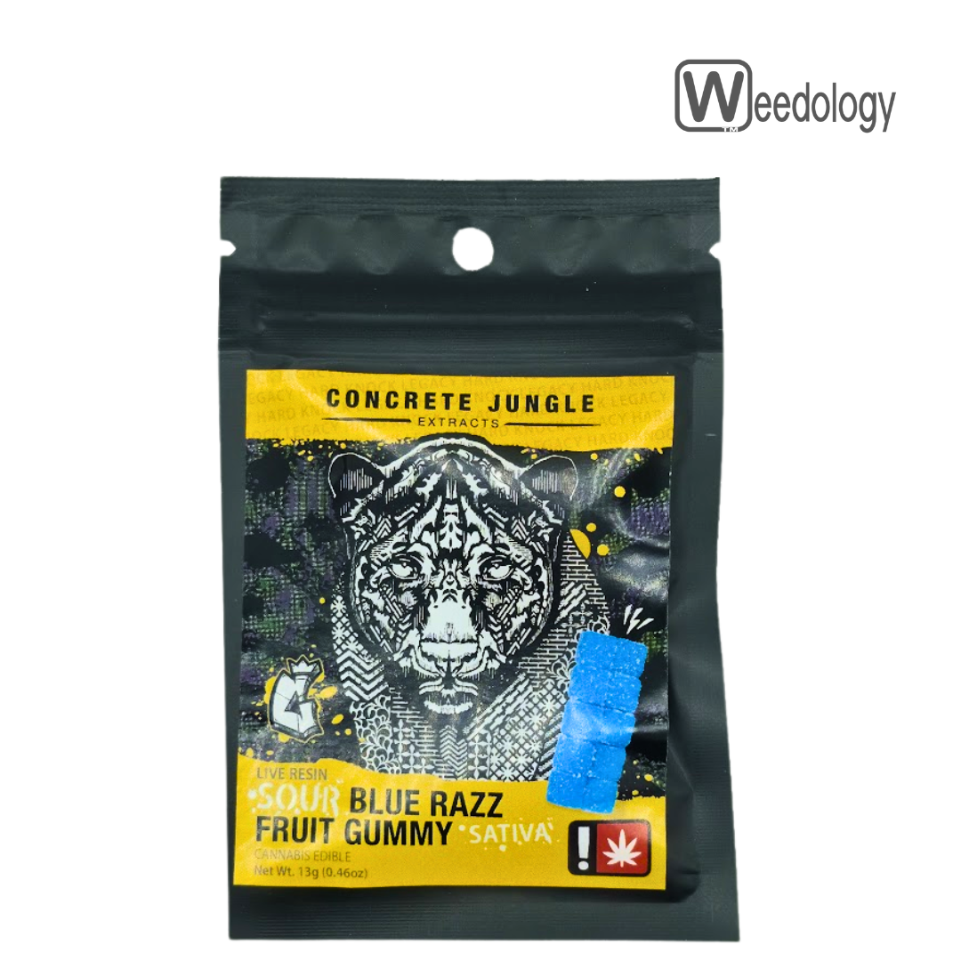 Photograph of product: Concrete Jungle Single SOUR BLUE RAZZ 100mg LR Gummy