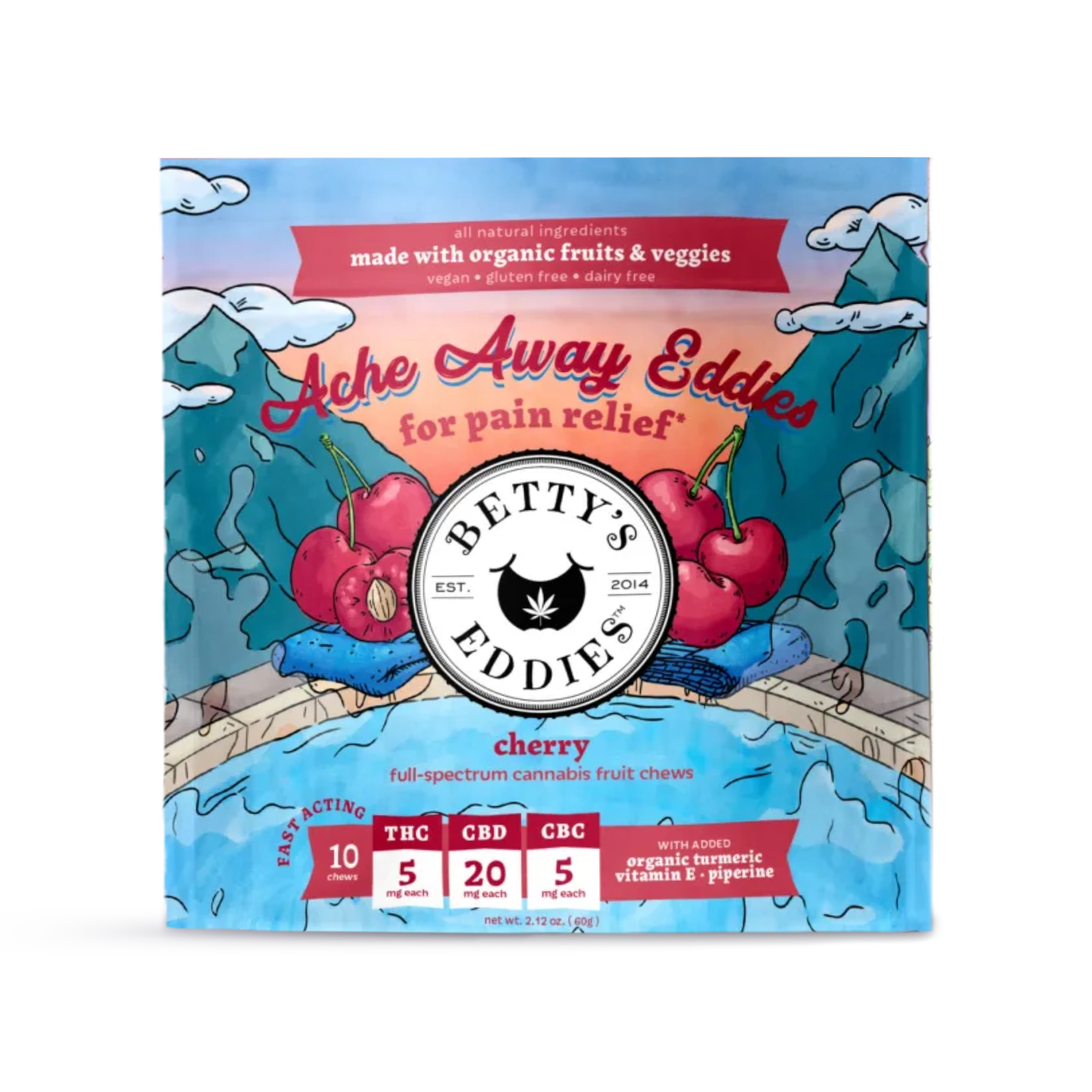 Photograph of product: Ache Away Eddies Cherry 4:1:1 CBD:TH-oui:CBC | 10 Pack | 50mg