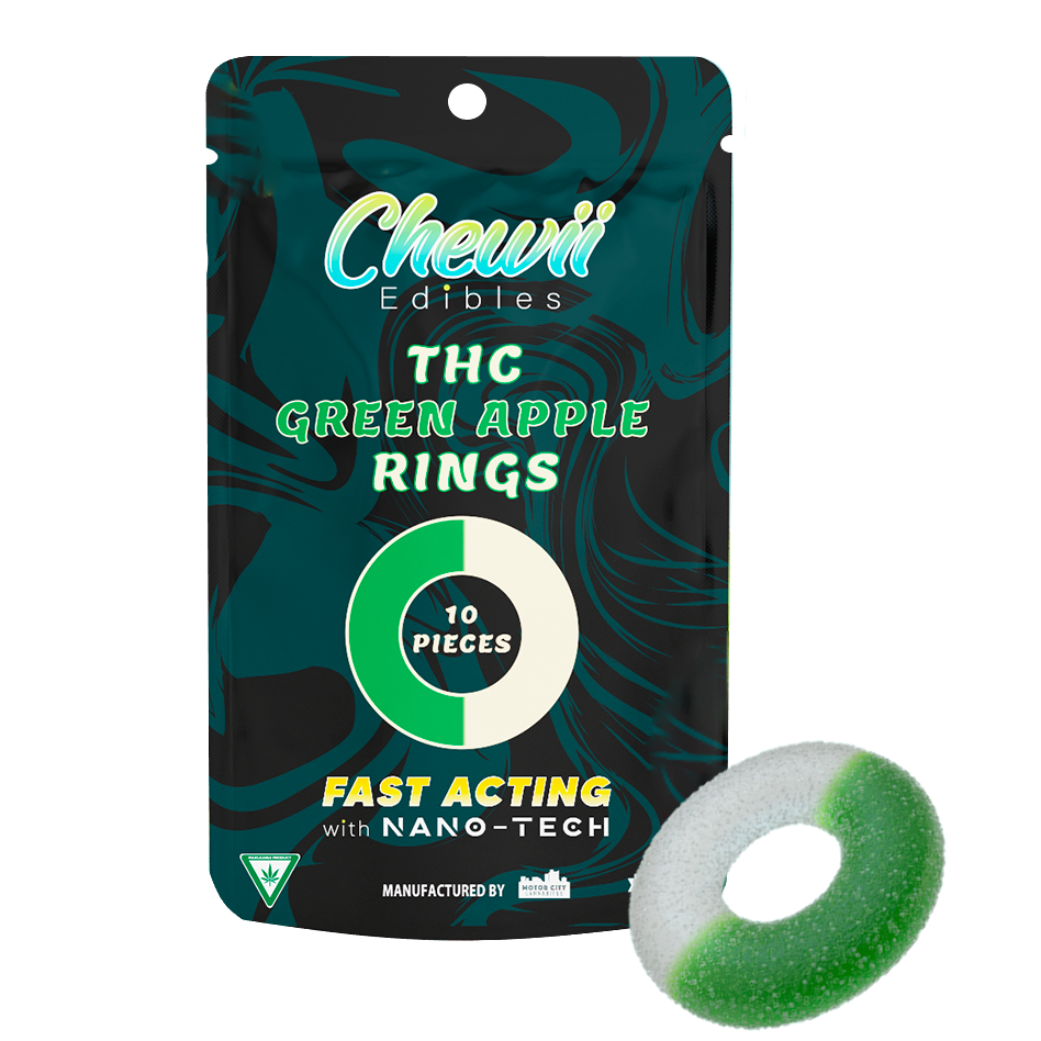 Photograph of product: Chewii Fast-Acting Green Apple Gummy Rings 200mg Rec