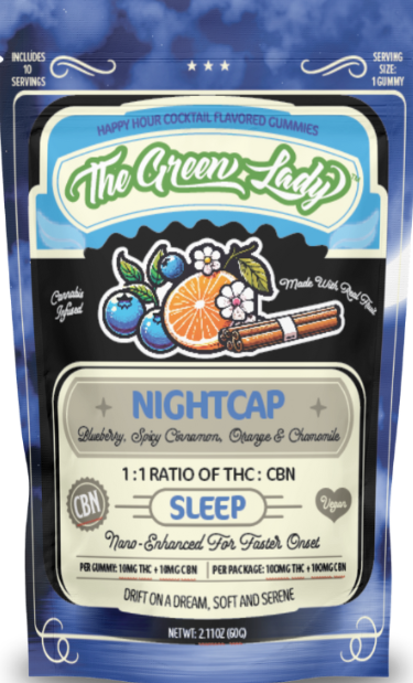 Photograph of product: The Green Lady | NightCap | Edible | 10 Pack | 100MG