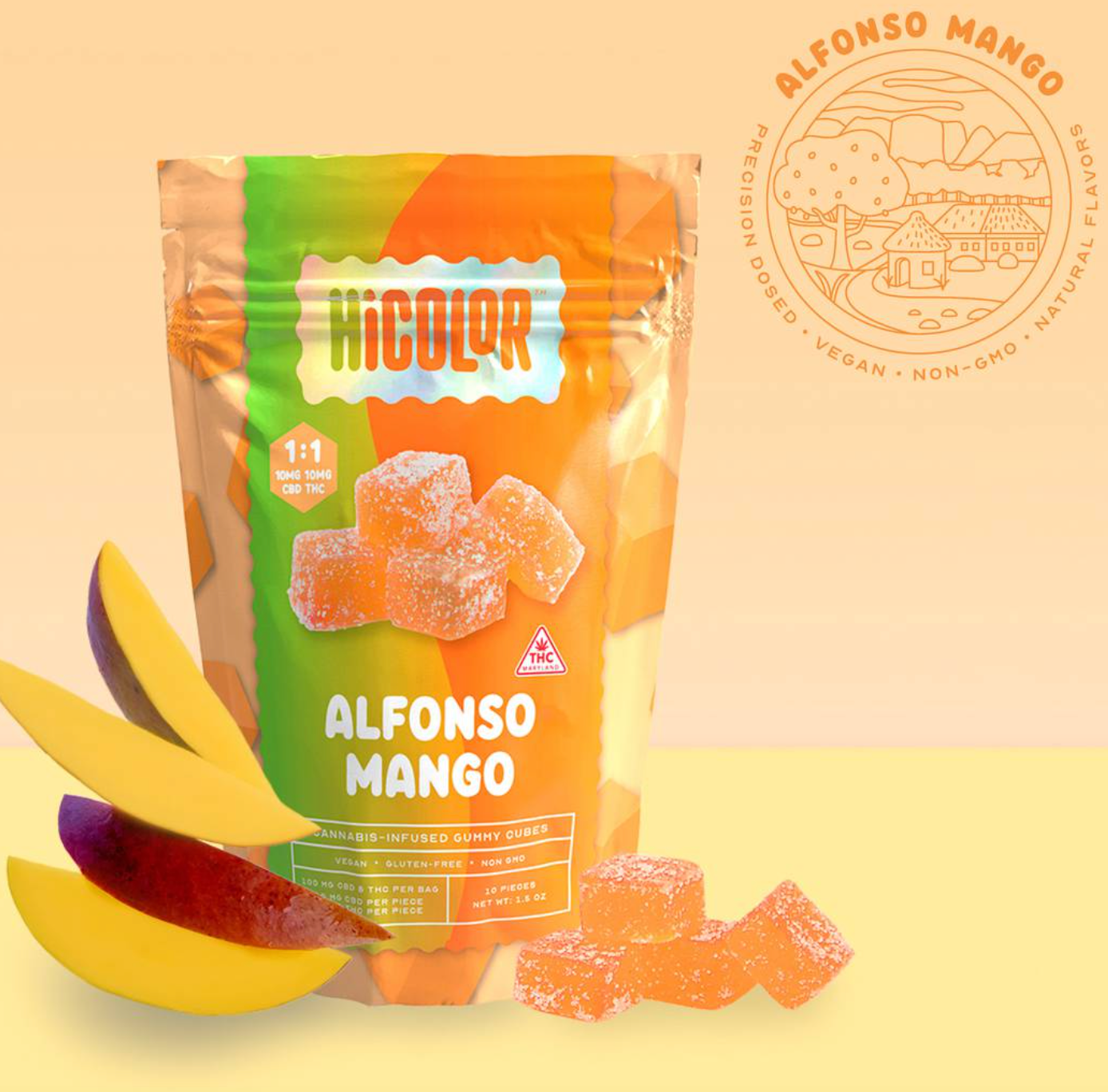 Photograph of product: Alfonso Mango 1:1 (CBD [10mg] :TH-oui [10mg]) Gummies || HiColor