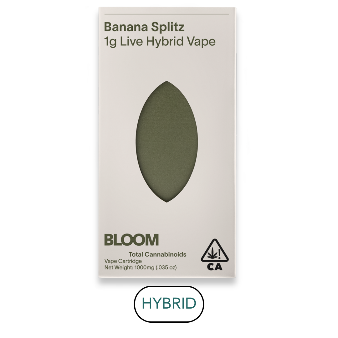 Photograph of product: Bloom Live | Banana Splitz | Vape Cart | 1g