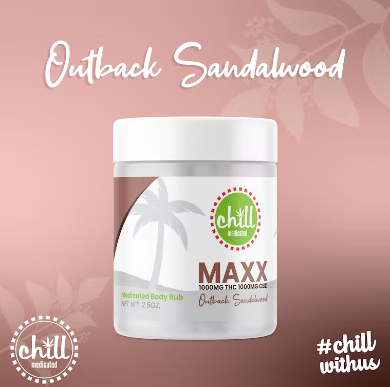 Photograph of product: Chill Medicated - Rub - 1000mg - 1:1 TH-oui/CBD - MAXX - Outback Sandalwood