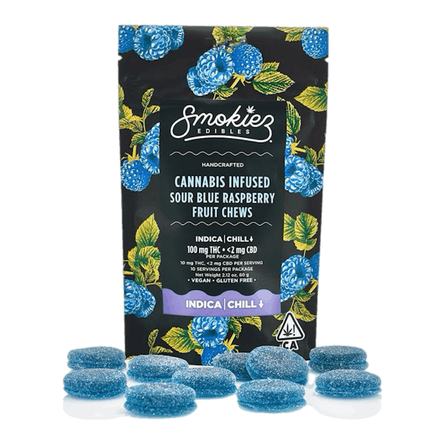 Photograph of product: Sour Blue Raspberry Chews 100mg - 