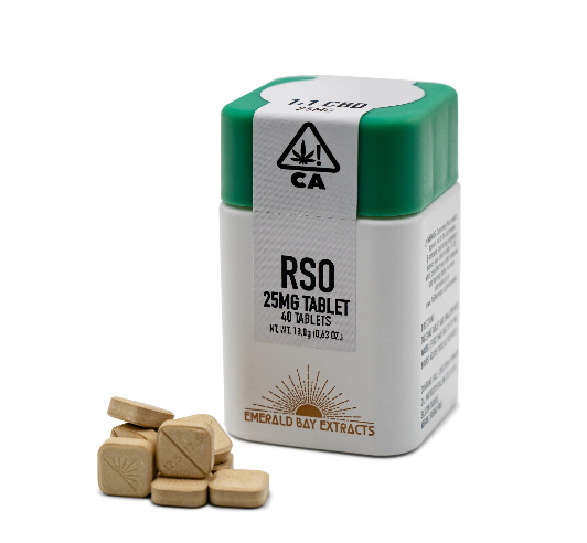 Photograph of product: Emerald Bay Extracts | Sunday Rose | 1:1 TH-oui:CBD 25mg : 40pk | RSO Full Spectrum Tablets | 1000mg