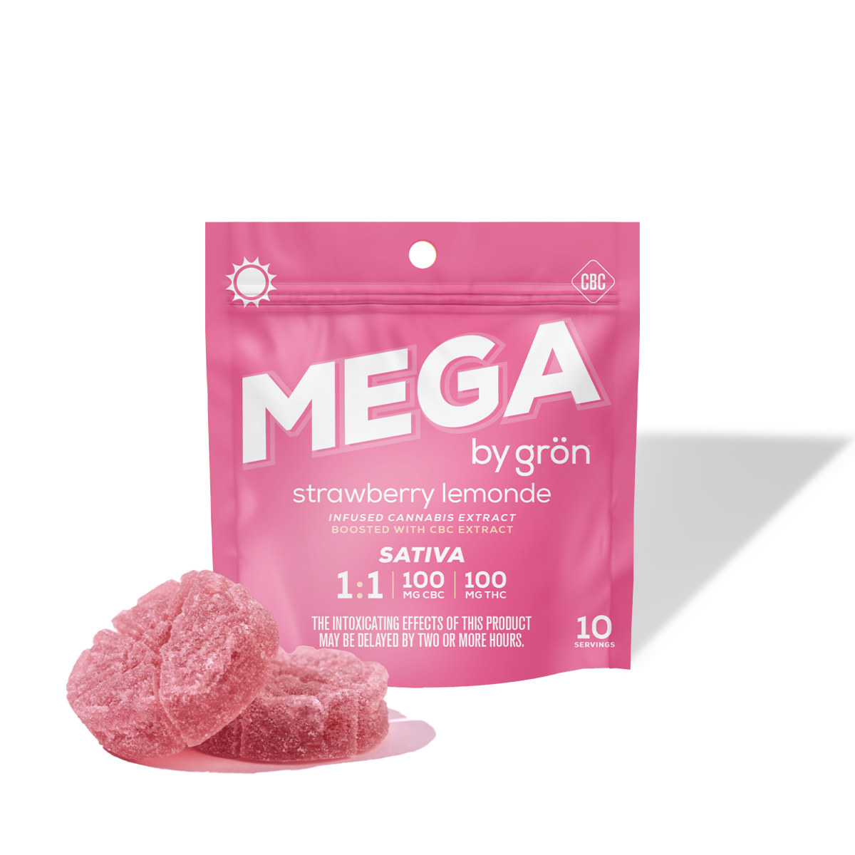 Photograph of product: Grn Strawberry Lemonade (S)  1:1 CBC:TH-oui Mega Pearl Gummie 100mg 1pk