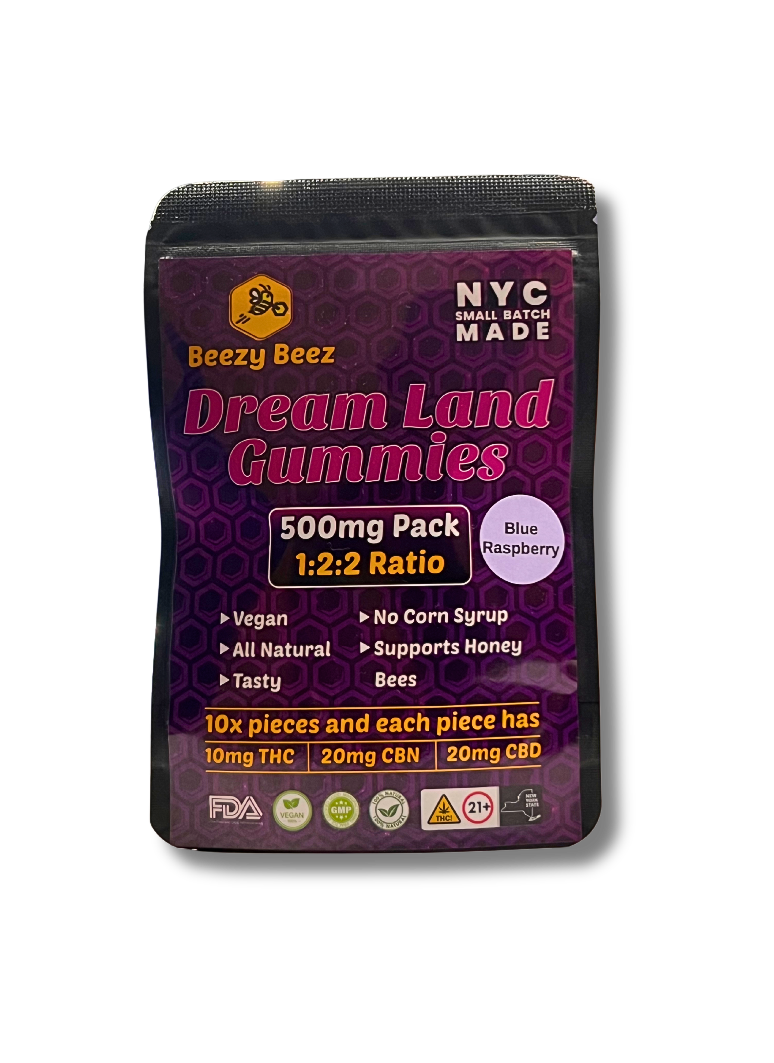 Photograph of Product: Beezy Beez - Dream Land Blue Raspberry Gummies 1:2:2 THC:CBN:CBD - 100mg